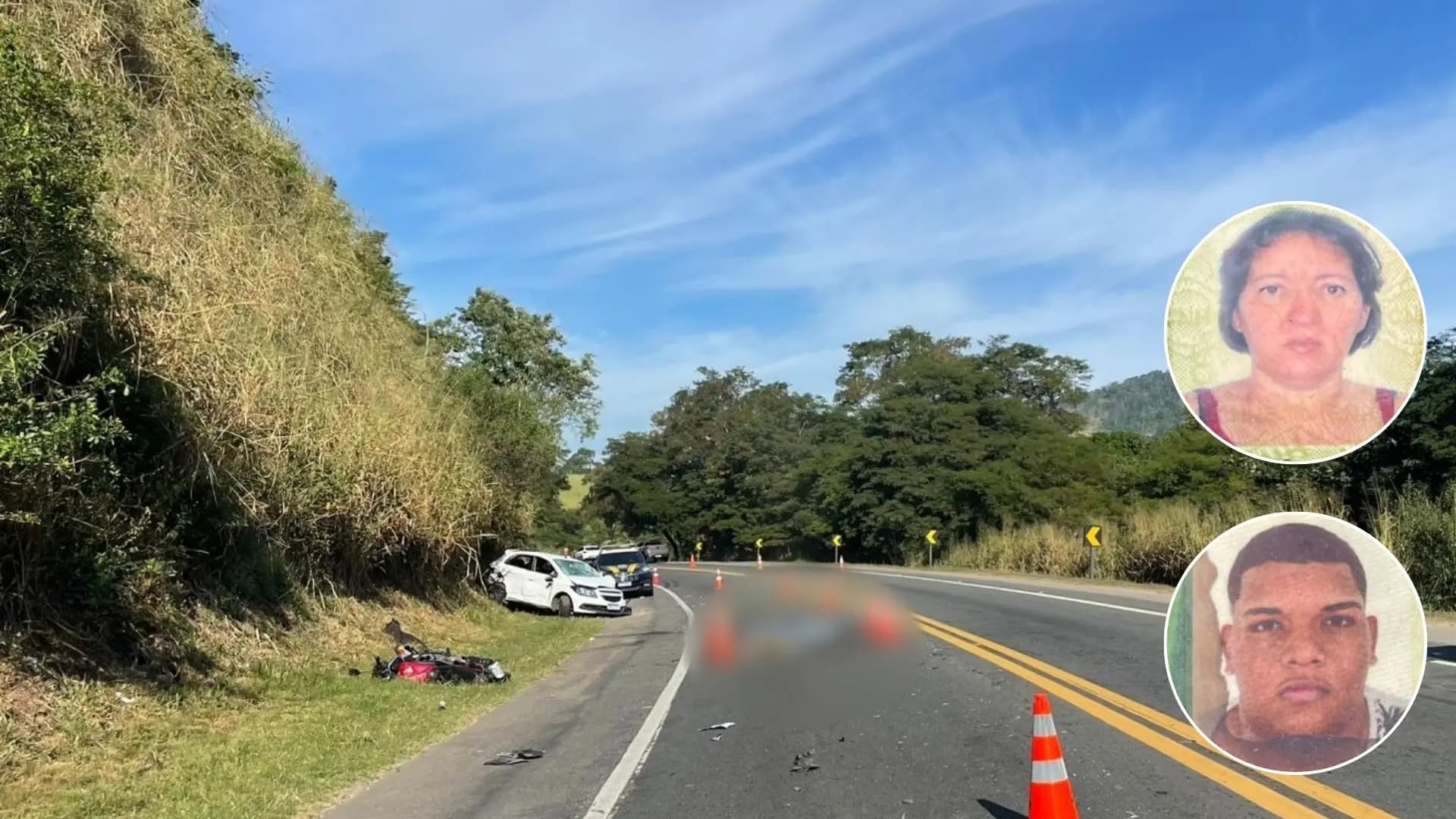 Duas pessoas morrem em grave acidente entre moto e carro na BR-101 em Itapemirim