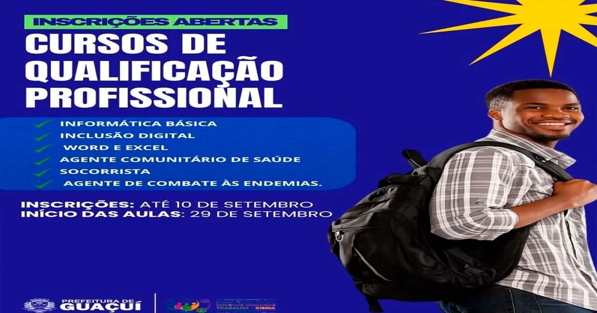 Guaçuí Abre Inscrições para Cursos Gratuitos de Qualificação Profissional